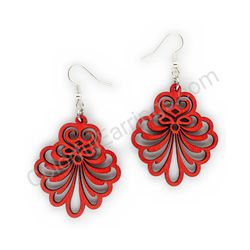 Wooden Drop Lace Earrings - Elegant Majesty (irregular), Red 1