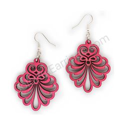 Wooden Drop Lace Earrings - Elegant Majesty (irregular), Pink