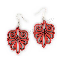 Wooden Drop Lace Earrings - Elegant Majesty (irregular), Red 2