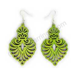 Wooden Drop Lace Earrings - Royal Elegance (irregular), Green 1