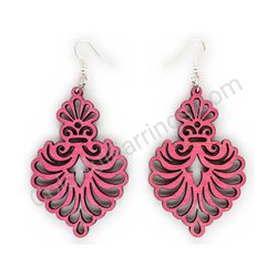 Wooden Drop Lace Earrings - Royal Elegance (irregular), Pink 1
