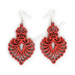 Wooden Drop Lace Earrings - Royal Elegance (irregular), Red 1