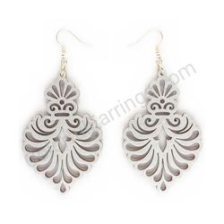 Wooden Drop Lace Earrings - Royal Elegance (irregular), Silver 1
