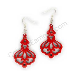 Wooden handmade lace earrings - Royal Chandelier (red)