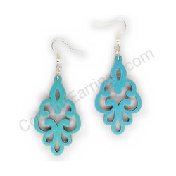 Wooden handmade lace earrings - Everyday Lace (turquoise)