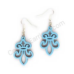 Wooden Drop Lace Earrings - Fleur De Lis (irregular), Turquoise