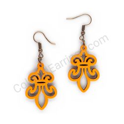 Wooden Drop Lace Earrings - Fleur De Lis (irregular), Orange
