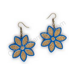 Drop wooden irregular floral earrings - Elegant Bloom (blue, irregular)