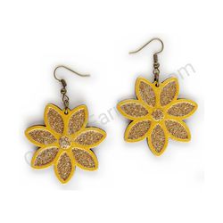 Wooden handmade floral earrings - Elegant Bloom (gold)