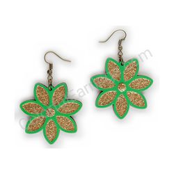 Wooden handmade floral earrings - Elegant Bloom (green)