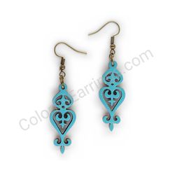Wooden Drop Lace Earrings - Slim Royal (irregular), Turquoise