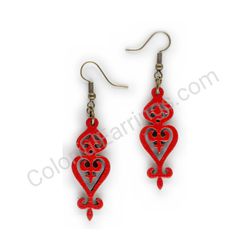 Wooden Drop Lace Earrings - Slim Royal (irregular), Red