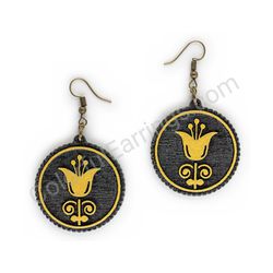 Wooden Drop Folk Earrings - Tulip (circular), Gold