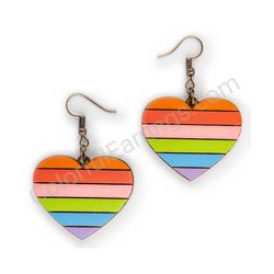 Wooden Drop Heart-shaped Earrings - Linear Love (heart-shaped), Multicolored