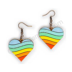 Wooden handmade heart earrings - Waves of Love (colorful)