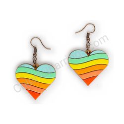 Wooden handmade heart earrings - Waves of Love (colorful)