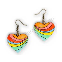 Wooden handmade heart earrings - Focused Love (colorful)