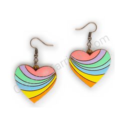 Wooden handmade heart earrings - Focused Love (colorful)