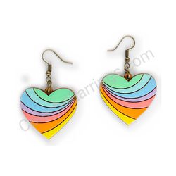 Wooden handmade heart earrings - Focused Love (colorful)
