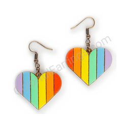 Wooden handmade heart earrings - Vertical Love (colorful)