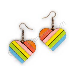 Wooden Drop Heart-shaped Earrings - Slanted Love (heart-shaped), Multicolored