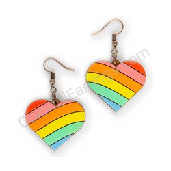 Wooden Drop Heart-shaped Earrings - Rippled Love (heart-shaped), Multicolored