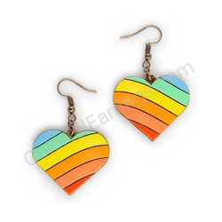 Wooden Drop Heart-shaped Earrings - Rippled Love (heart-shaped), Multicolored 2