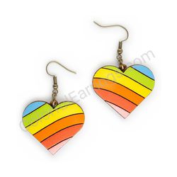 Wooden Drop Heart-shaped Earrings - Rippled Love (heart-shaped), Multicolored 3