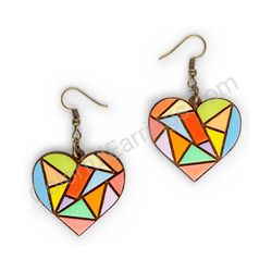 Wooden Drop Heart-shaped Earrings - Broken Love (heart-shaped, medium), Colorful