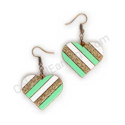Wooden Drop Heart-shaped Earrings - Slanted Love (heart-shaped), Green