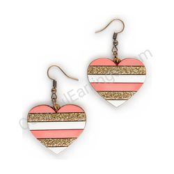 Wooden Drop Heart-shaped Earrings - Linear Love (heart-shaped), Pink