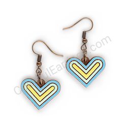 Wooden handmade heart earrings - Geometric Love (blue)