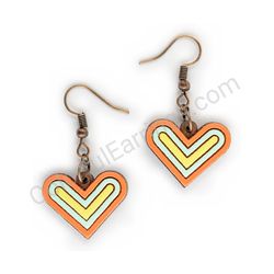 Wooden handmade heart earrings - Geometric Love (orange)