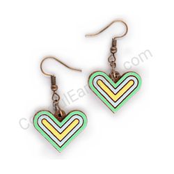 Wooden handmade heart earrings - Geometric Love (green)