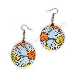 Drop Wooden Circular Floral Earrings - Hippie Blossom 3