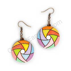 Wooden Drop Geometric Earrings - Hexa Spin (circular), Multicolored 2