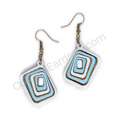 Wooden Drop Geometric Earrings - Infinite Rectangles (rectangular), Blue