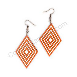 Wooden Drop Geometric Earrings - Infinite Layers (diamond shape), Red