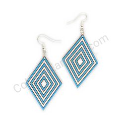Wooden Drop Geometric Earrings - Infinite Layers (diamond shape), Blue