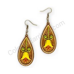 Wooden Drop Folk Earrings - Tulip (teardrop, slim), Yellow