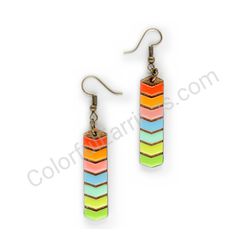 Wooden Drop Geometric Earrings - Drop Arrows (rectangular, medium), Colorful