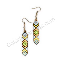 Wooden handmade geometric earrings - Diamond Direction (colorful)