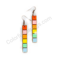 Wooden Drop Geometric Earrings - Squared Elegance (rectangular), Colorful 1