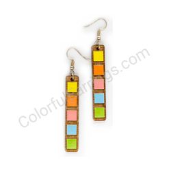 Wooden Drop Geometric Earrings - Squared Elegance 2 (rectangular), Colorful 1