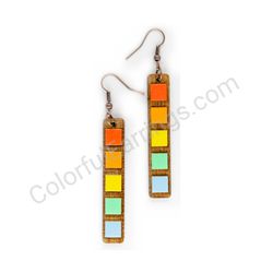Wooden Drop Geometric Earrings - Squared Elegance 2 (rectangular), Colorful 2