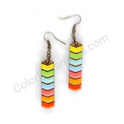 Wooden Drop Geometric Earrings - Drop Arrows (rectangular, medium), Colorful 1