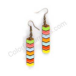 Wooden Drop Geometric Earrings - Drop Arrows (rectangular, medium), Colorful 2