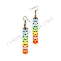 Wooden Drop Geometric Earrings - Drop Arrows (rectangular, large), Colorful 1