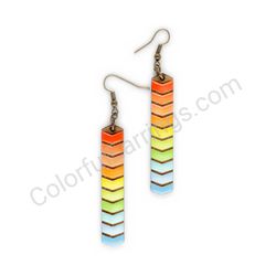 Wooden Drop Geometric Earrings - Drop Arrows (rectangular, large), Colorful 2