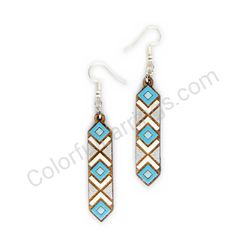 Wooden handmade geometric earrings - Diamond Direction (blue)